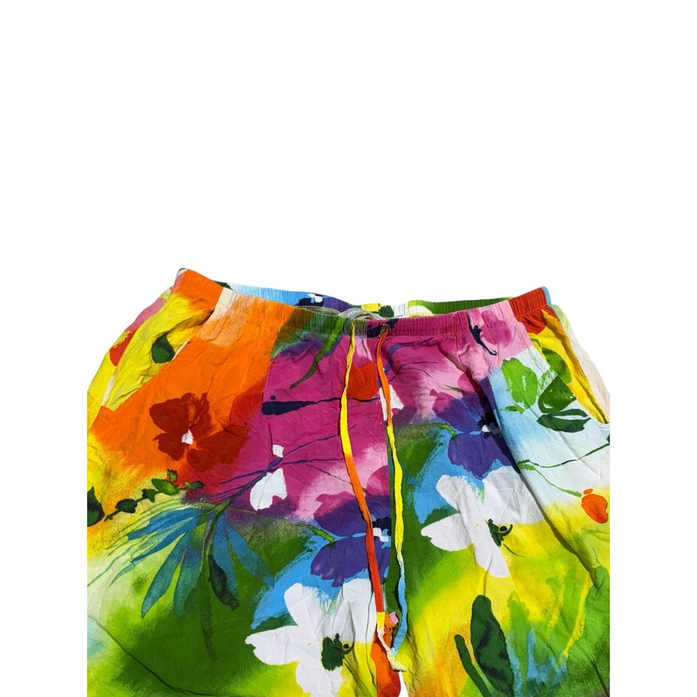 Jams World Crop Pants Womens L Floral Tropical Wide Leg Pull On Capri - Picture 3 of 11